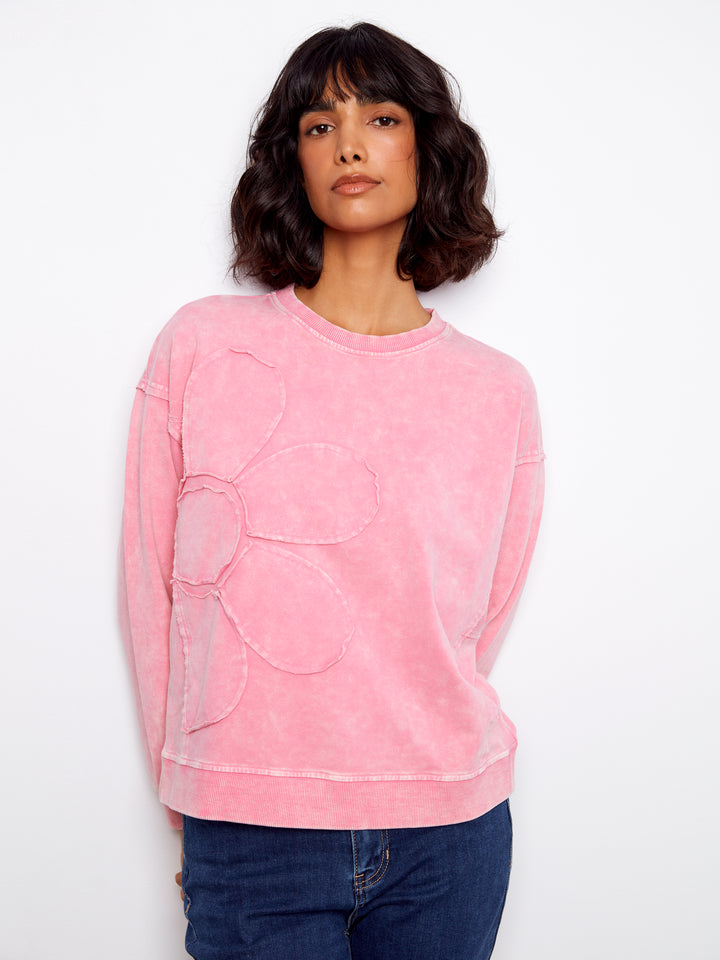 Candy Flower Applique Long Sleeve Top
