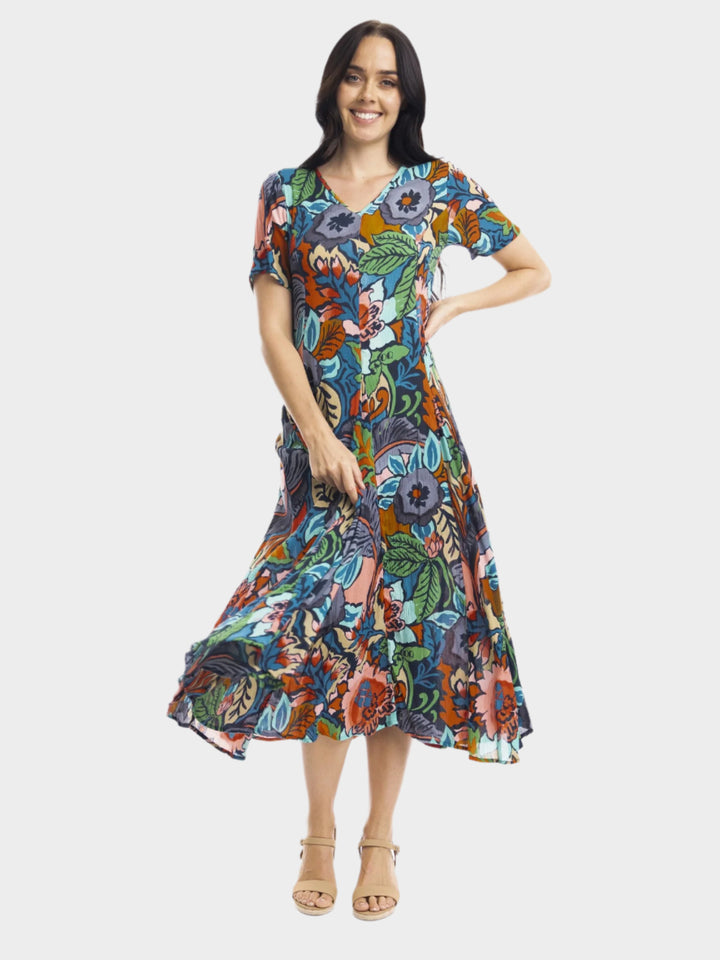 Cape Verde Short Sleeve Godet Midi Dress