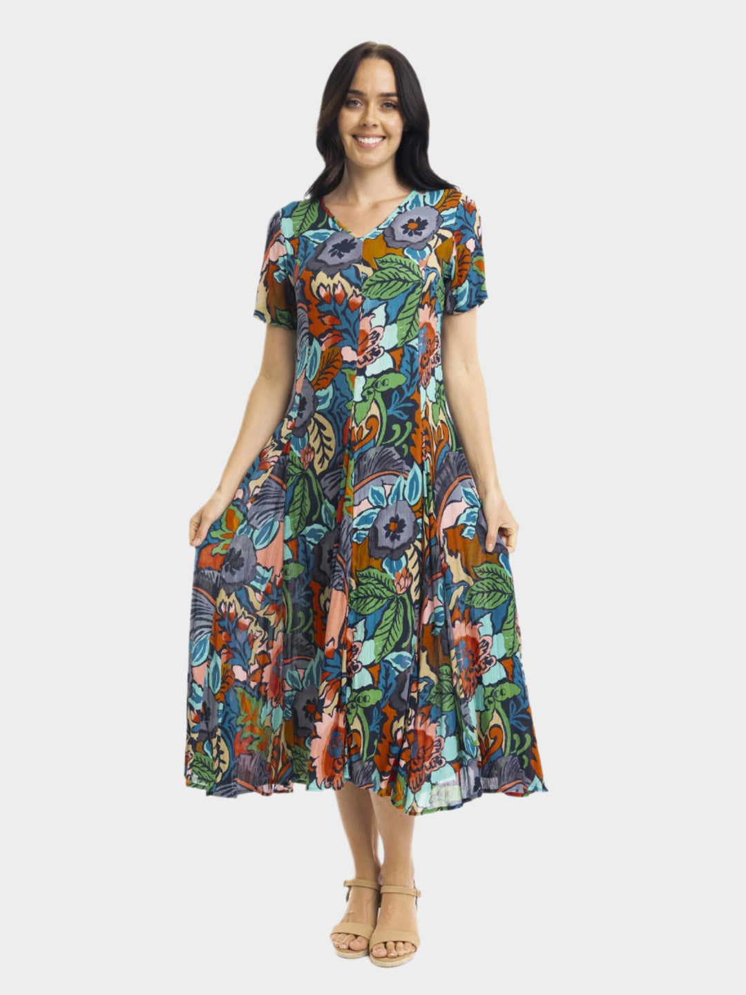 Cape Verde Short Sleeve Godet Midi Dress