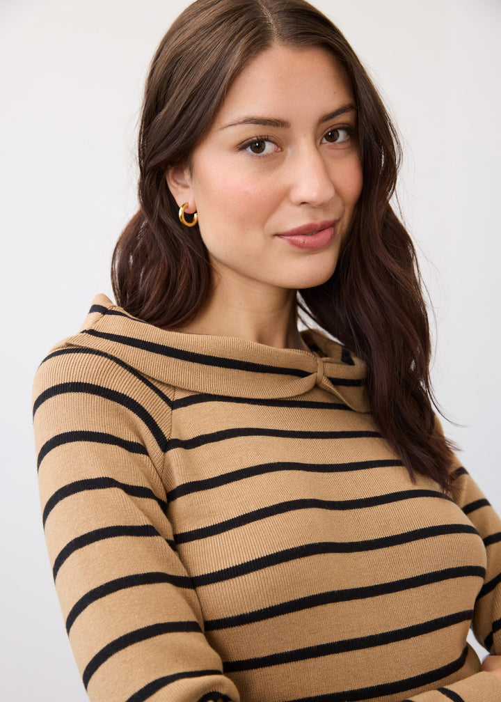 Caramel Stripe Faux Off Shoulder Sweater