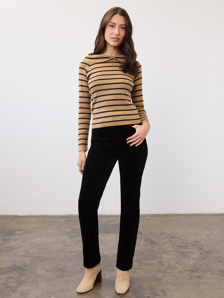 Caramel Stripe Faux Off Shoulder Sweater