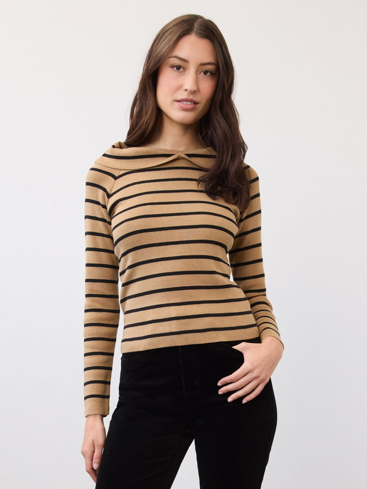 Caramel Stripe Faux Off Shoulder Sweater