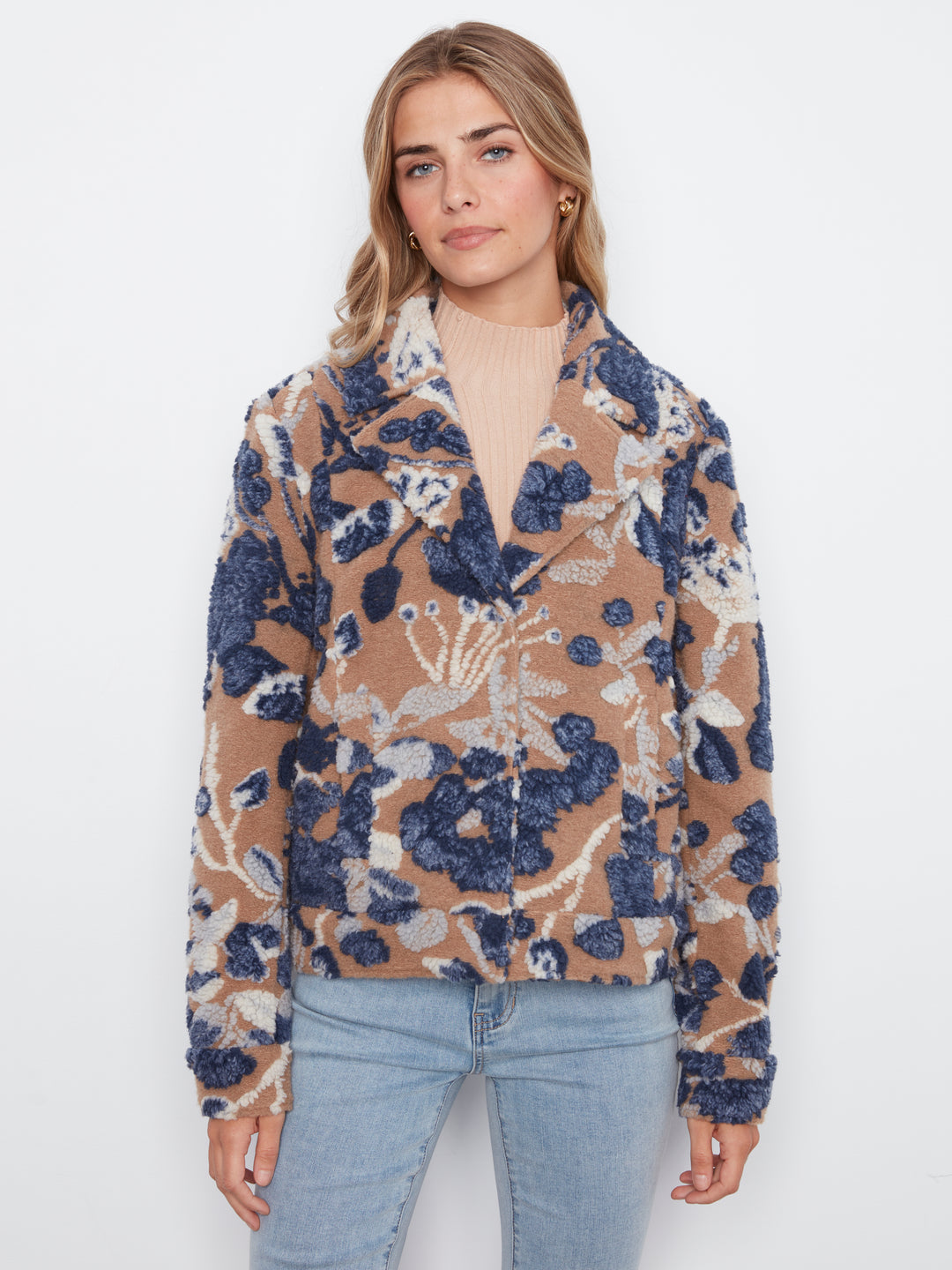 Carolina Sherpa Flocked Floral Short Jacket