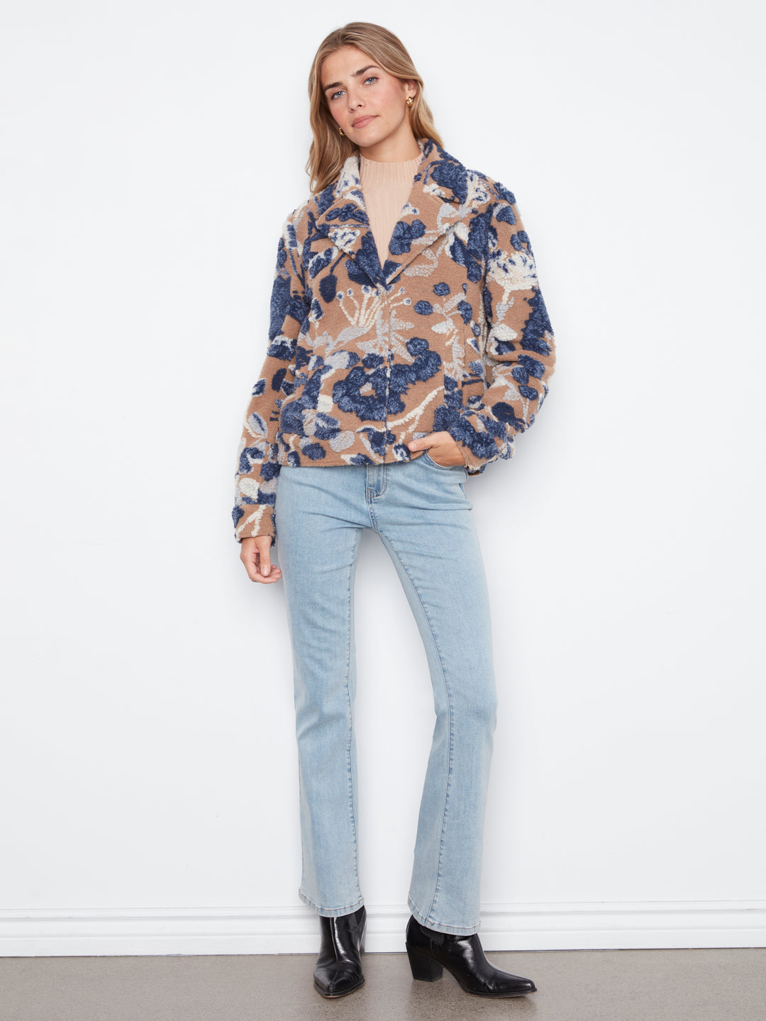 Carolina Sherpa Flocked Floral Short Jacket