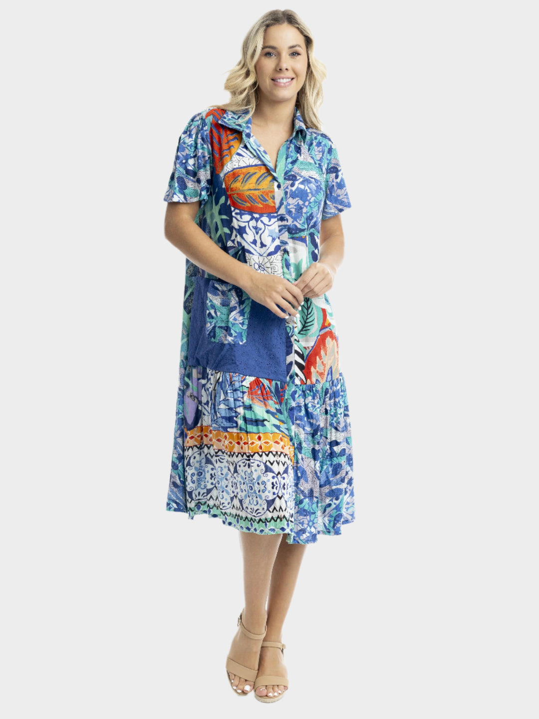 Cayman Print Midi Patch Dress