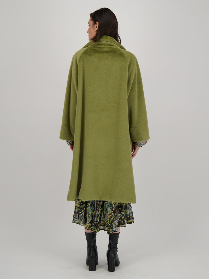 Celery Double Breasted Faux Fur Coat