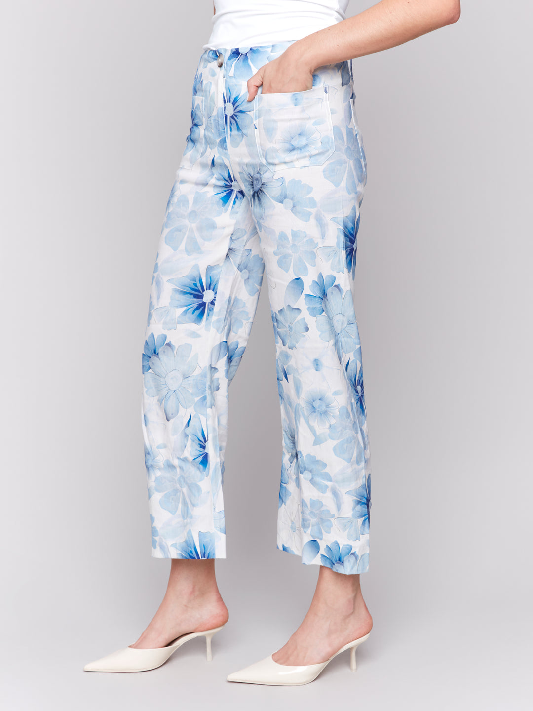 Celestial Print Linen Crop Pant