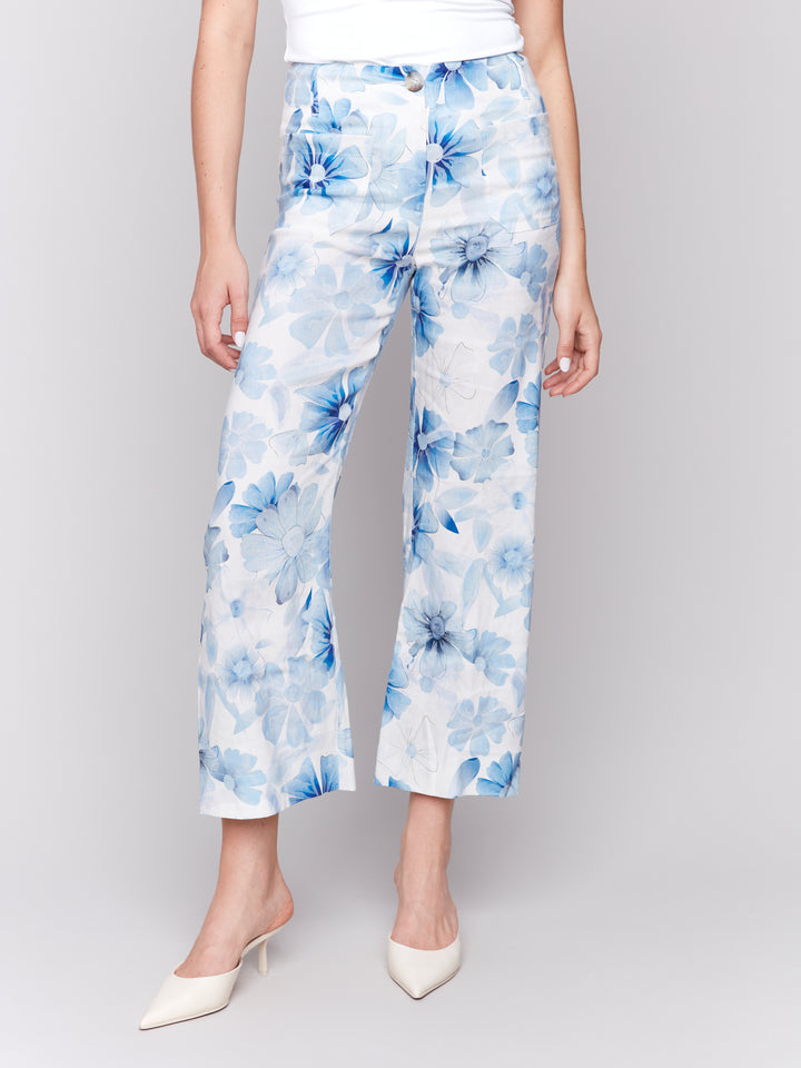 Celestial Print Linen Crop Pant