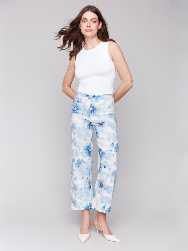 Celestial Print Linen Crop Pant