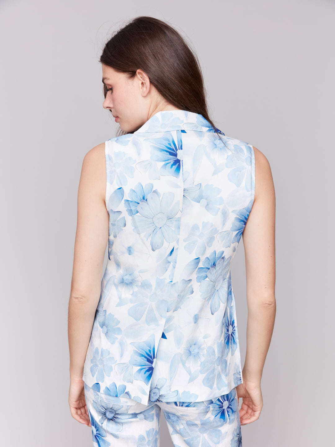 Celestial Print Linen Tailored Vest