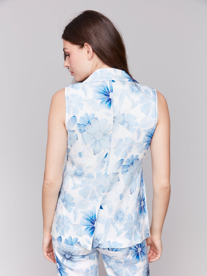 Celestial Print Linen Tailored Vest