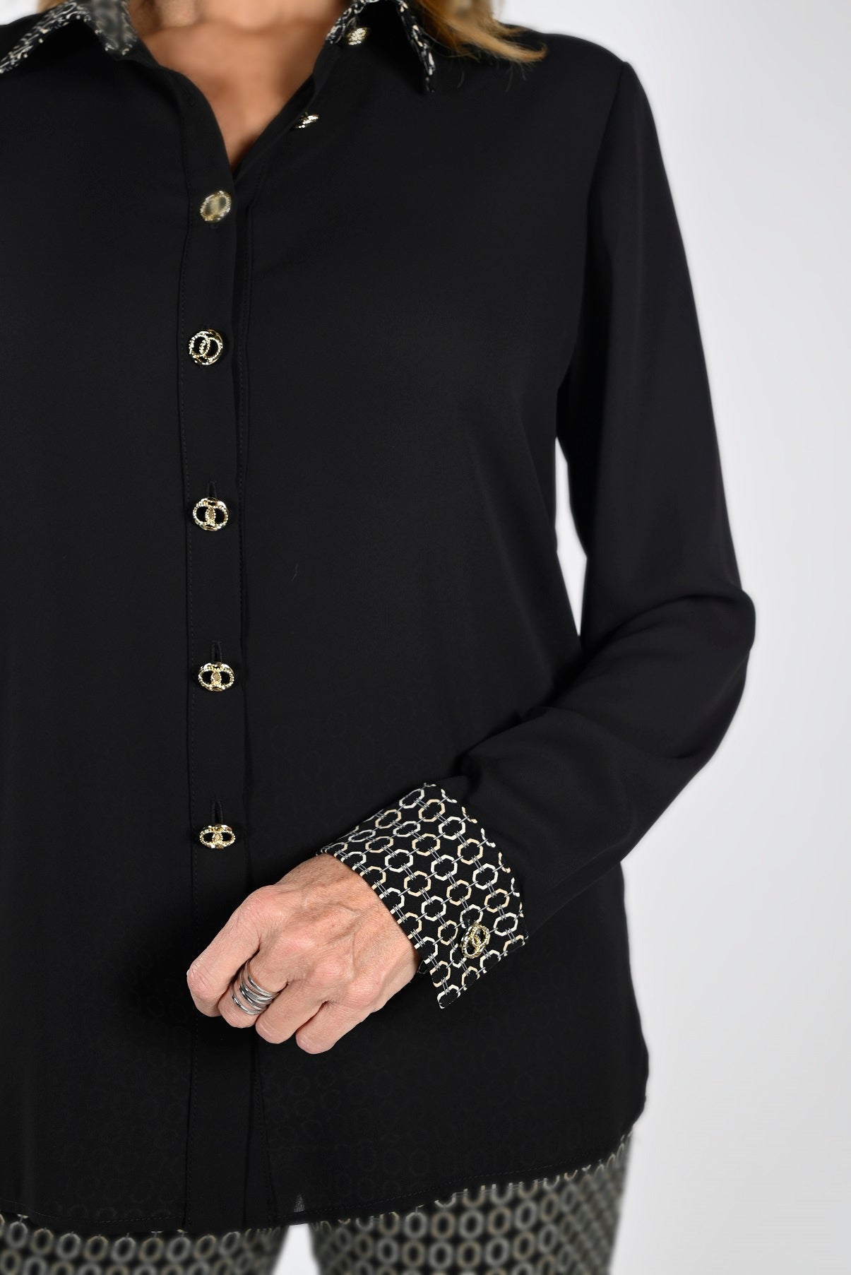Chain Print Detail Button Front Blouse