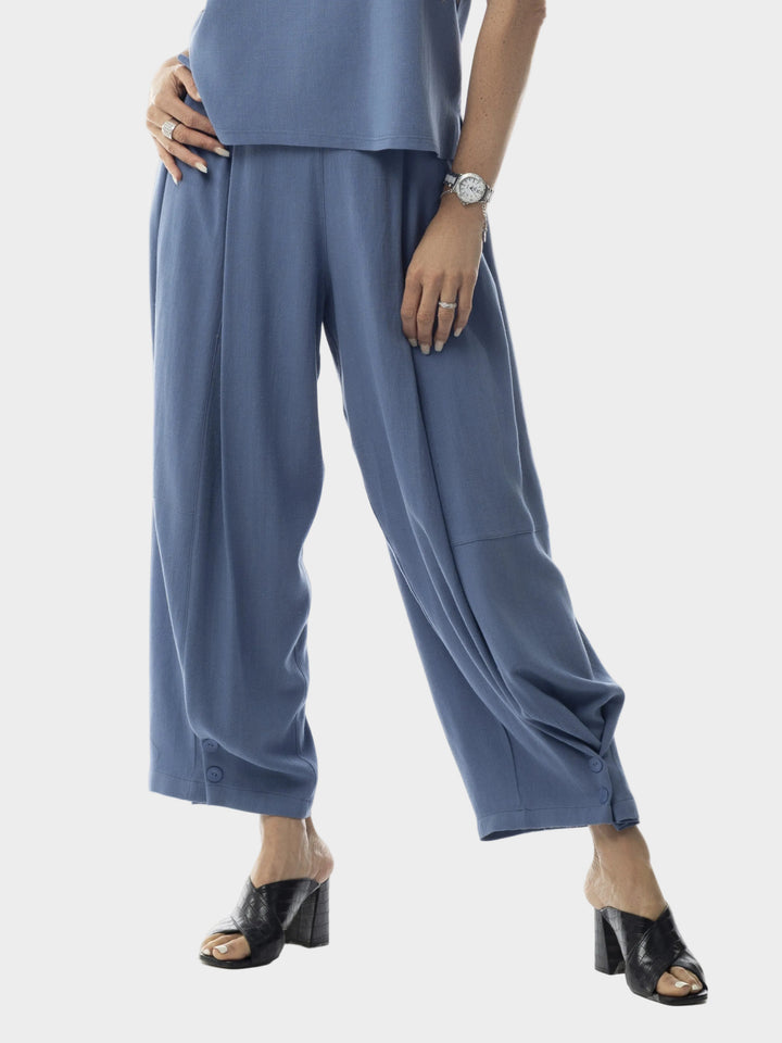 Chambray Silky Noil Button Hem Barrel Pant
