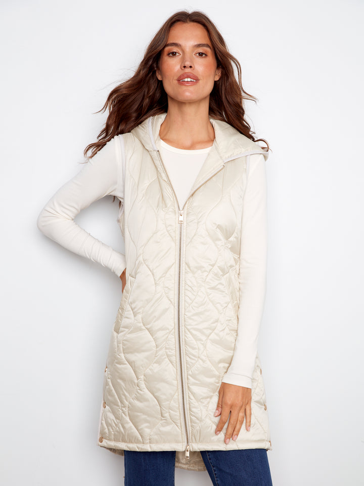 Champagne Pearlized Puffer Long Vest