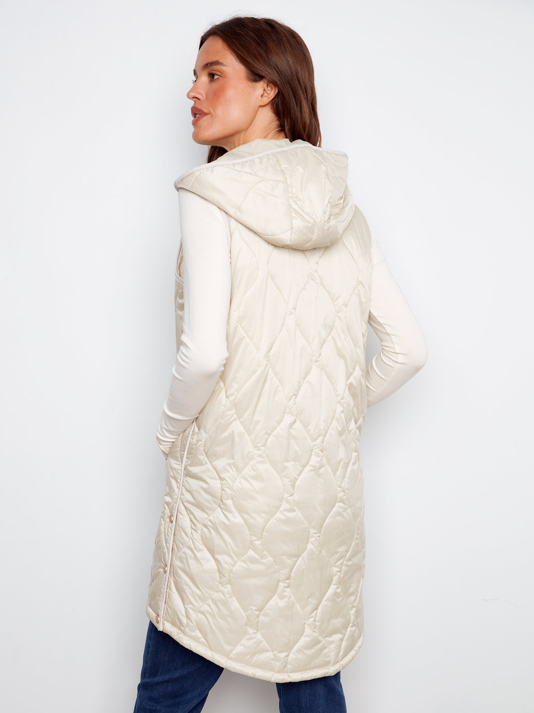 Champagne Pearlized Puffer Long Vest