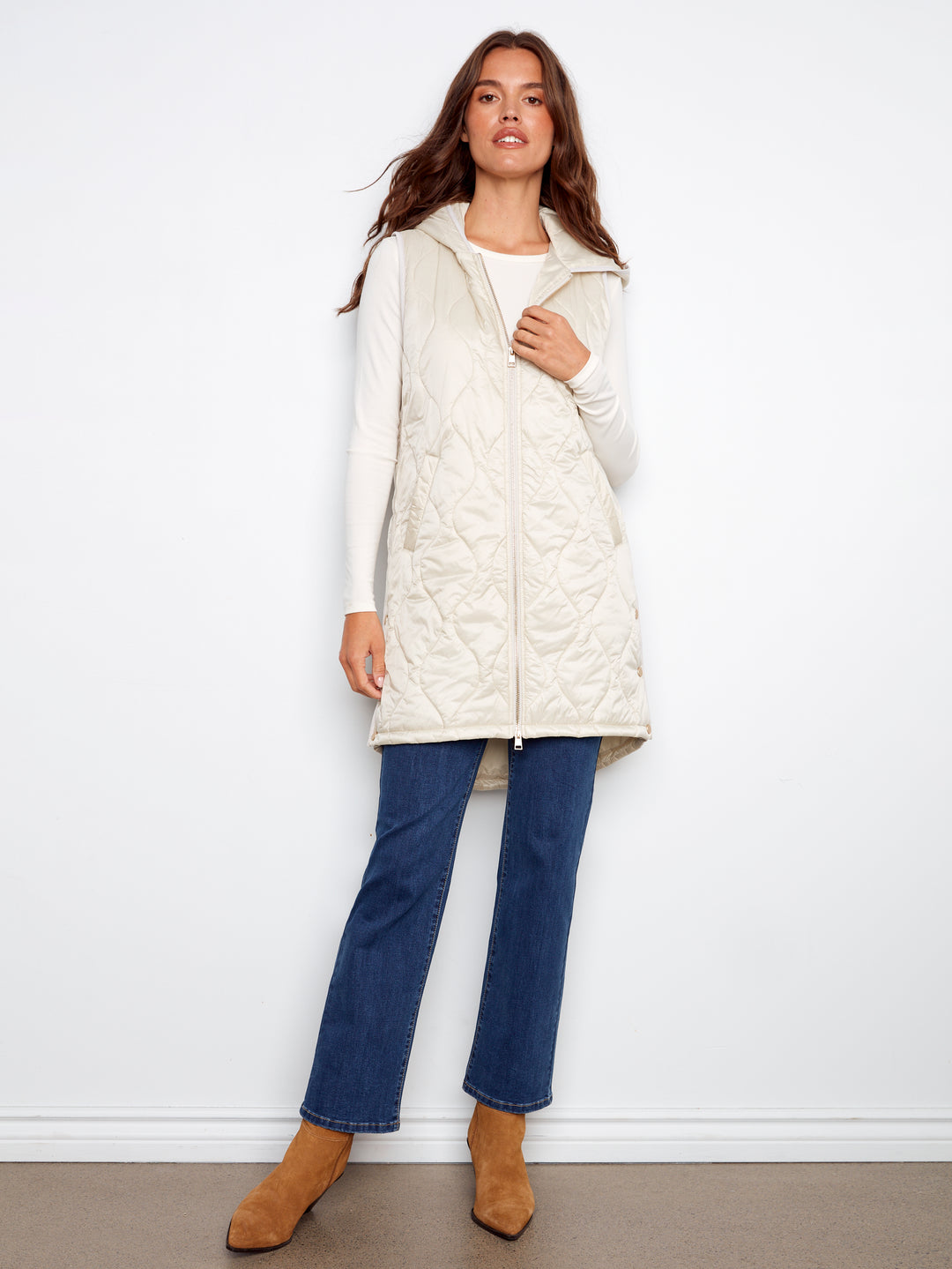 Champagne Pearlized Puffer Long Vest