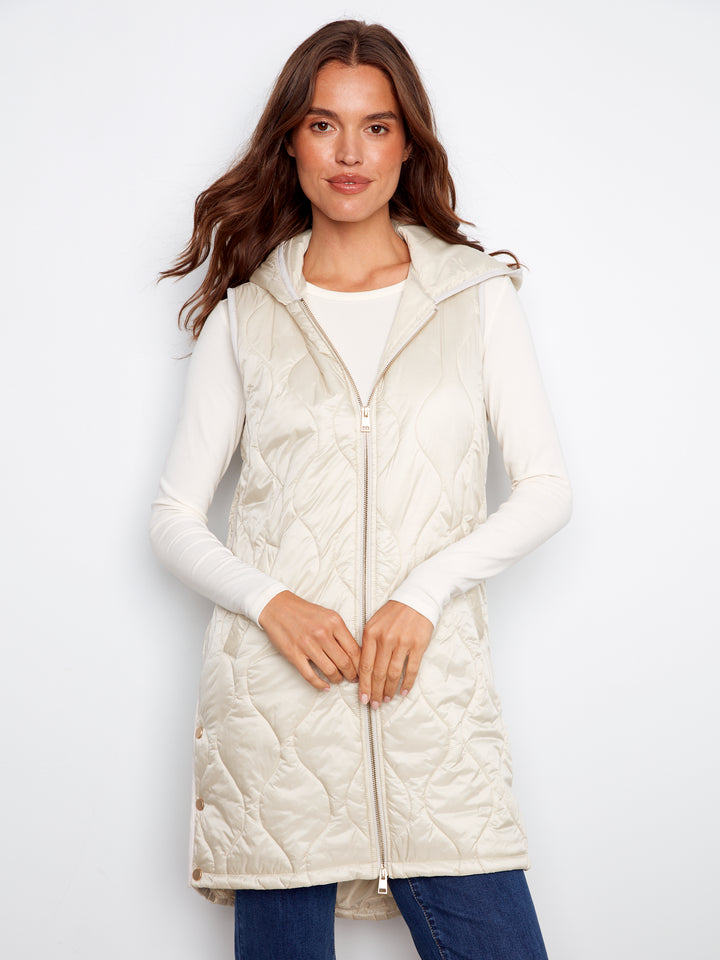 Champagne Pearlized Puffer Long Vest