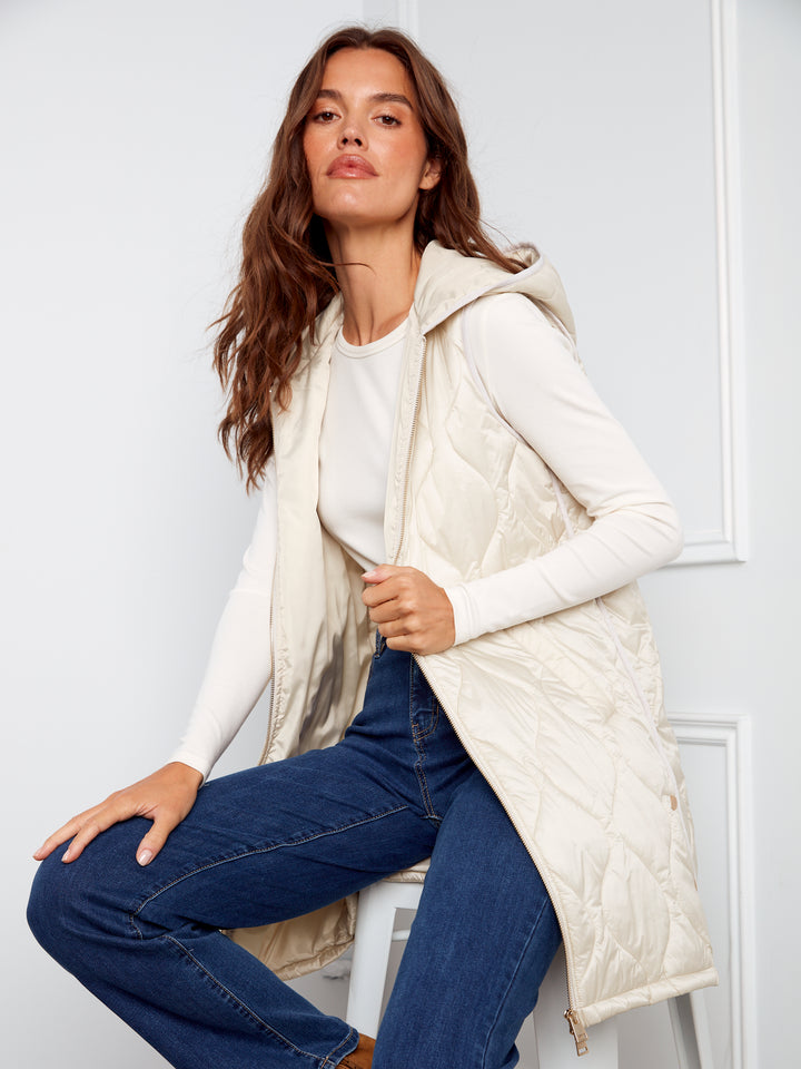 Champagne Pearlized Puffer Long Vest