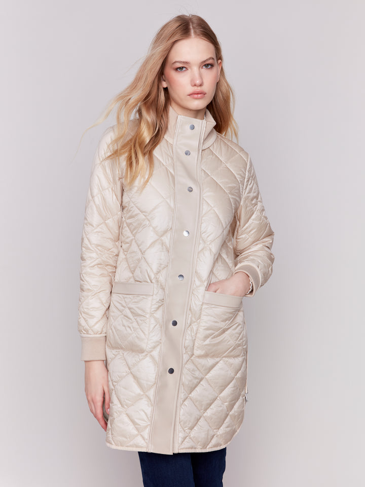 Champagne Reversible Quilted Puffer Coat