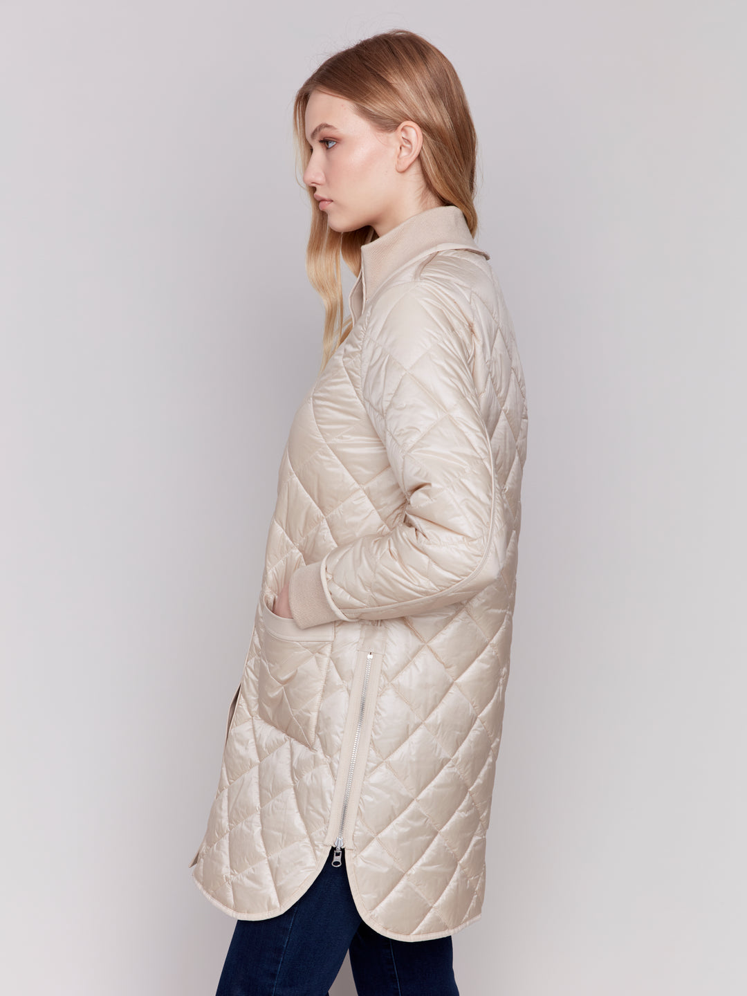 Champagne Reversible Quilted Puffer Coat