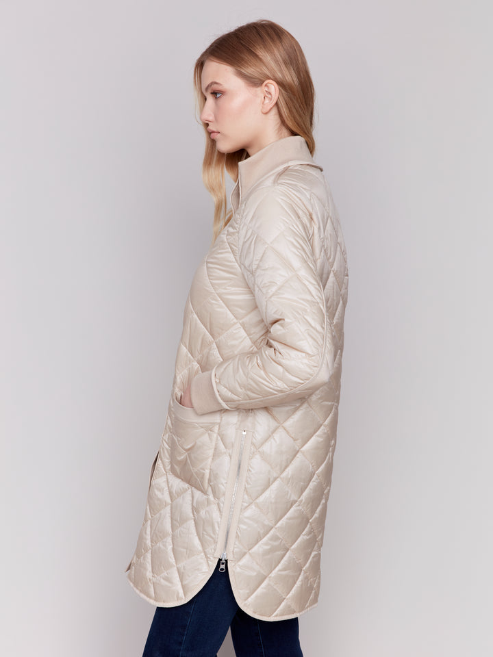 Champagne Reversible Quilted Puffer Coat