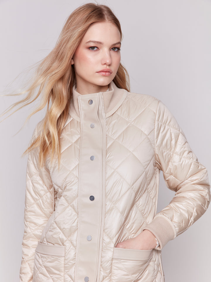 Champagne Reversible Quilted Puffer Coat