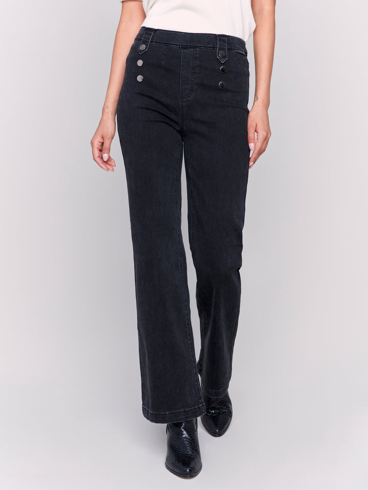 Charcoal Button Detail Flare Leg Jean