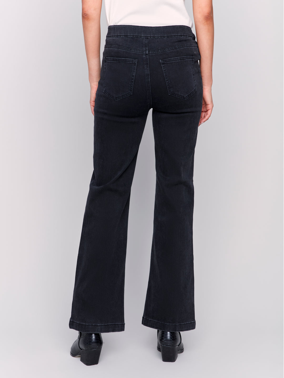 Charcoal Button Detail Flare Leg Jean