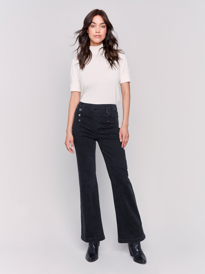 Charcoal Button Detail Flare Leg Jean