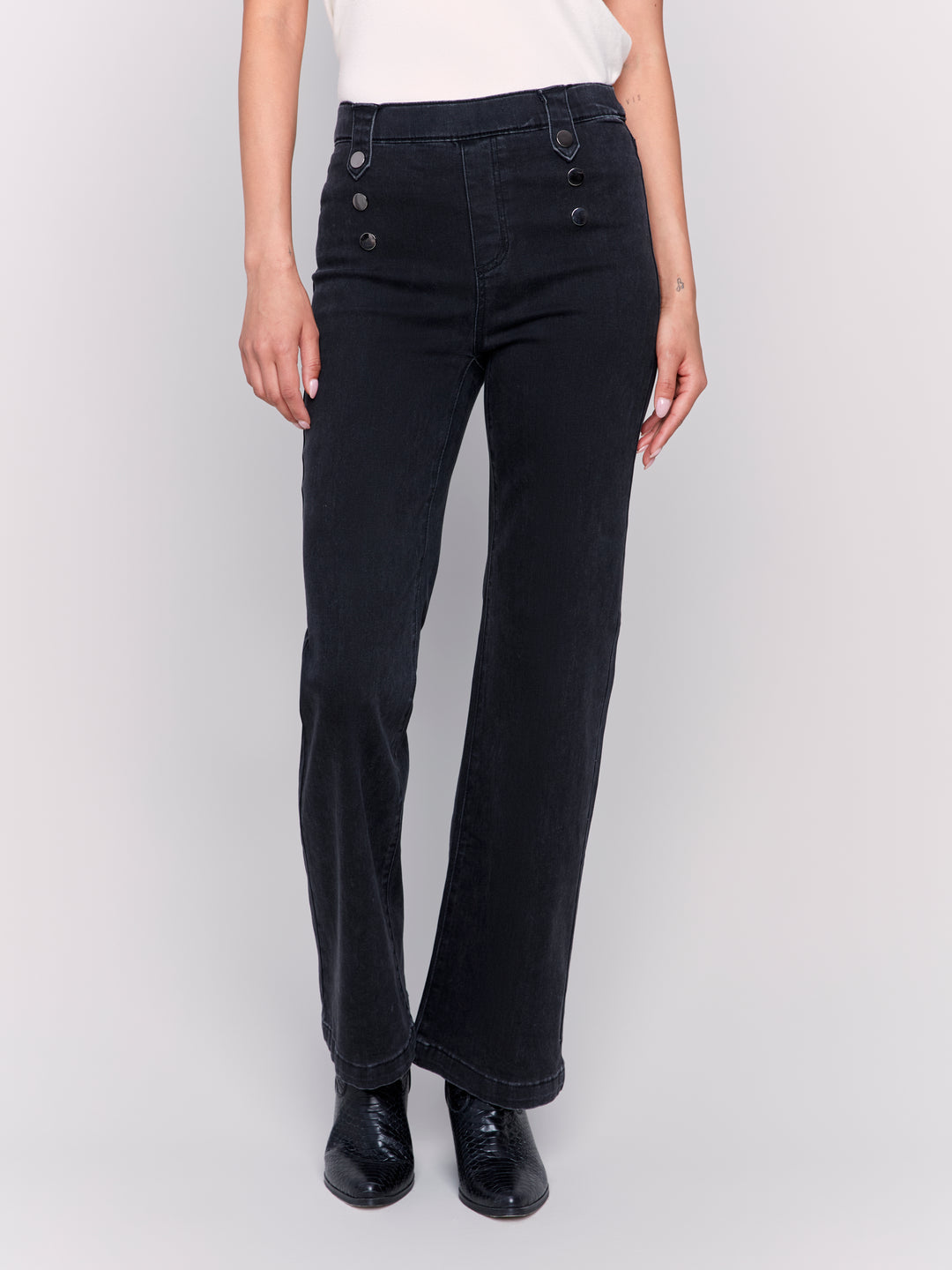 Charcoal Button Detail Flare Leg Jean