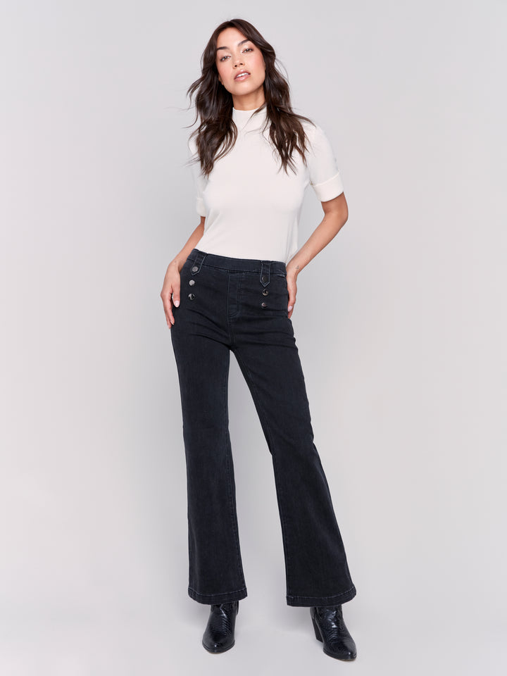 Charcoal Button Detail Flare Leg Jean