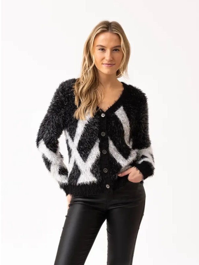 Charcoal Geo Eyelash Reversible Cardigan