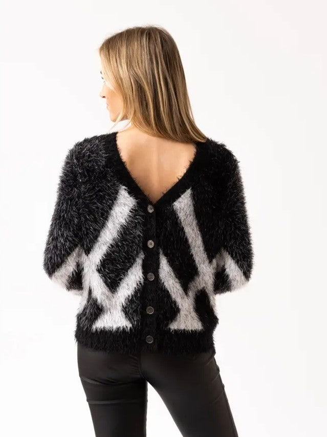 Charcoal Geo Eyelash Reversible Cardigan