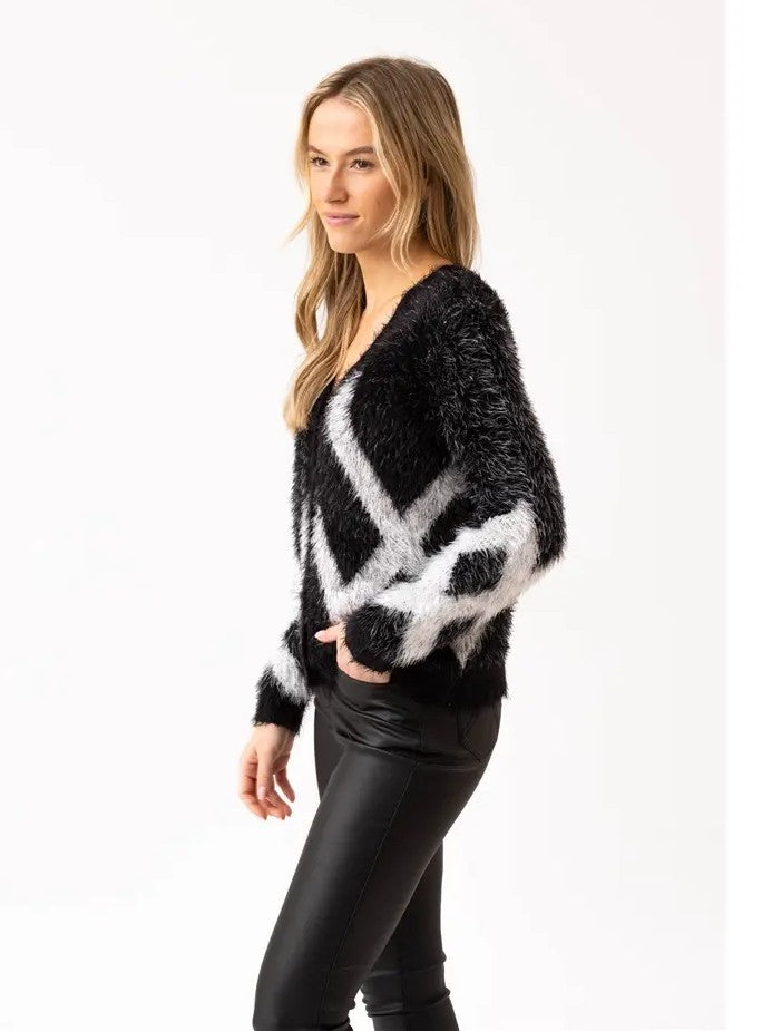 Charcoal Geo Eyelash Reversible Cardigan