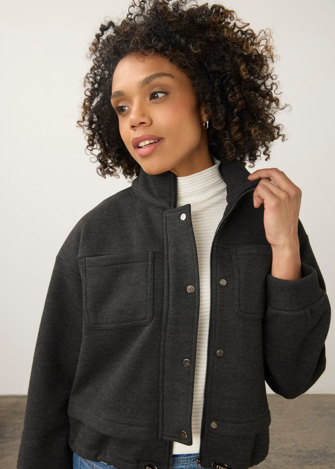 Charcoal Knit Bomber Jacket