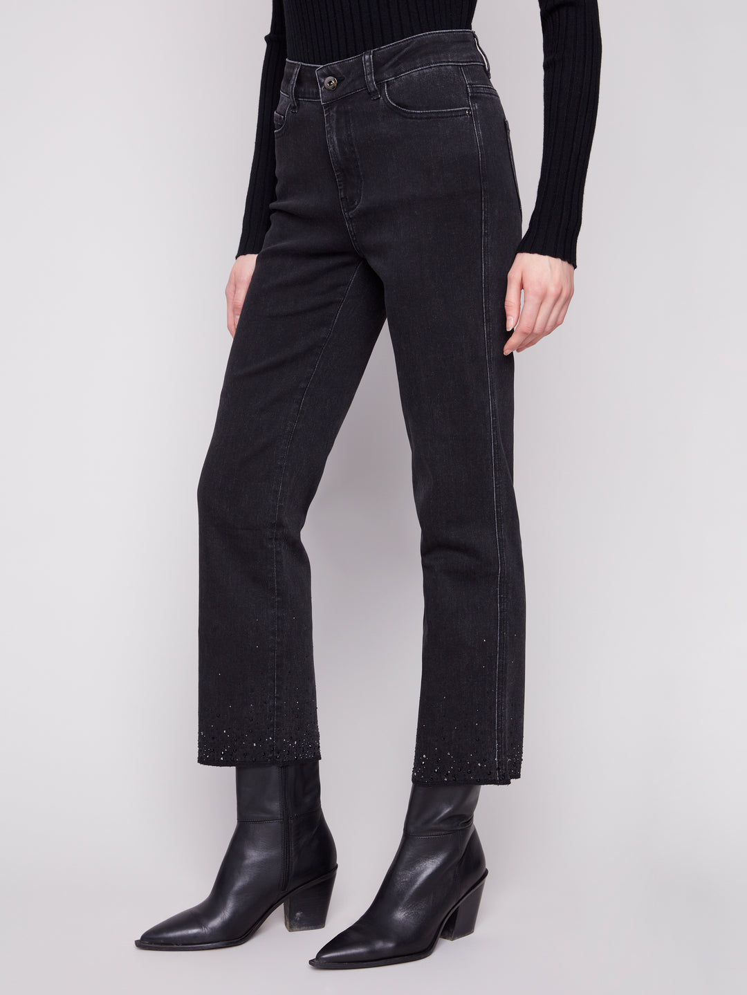 Charcoal Rhinestone Hem Straight Leg Pant
