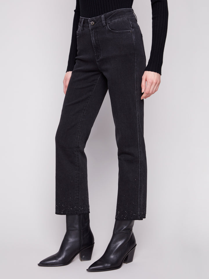 Charcoal Rhinestone Hem Straight Leg Pant