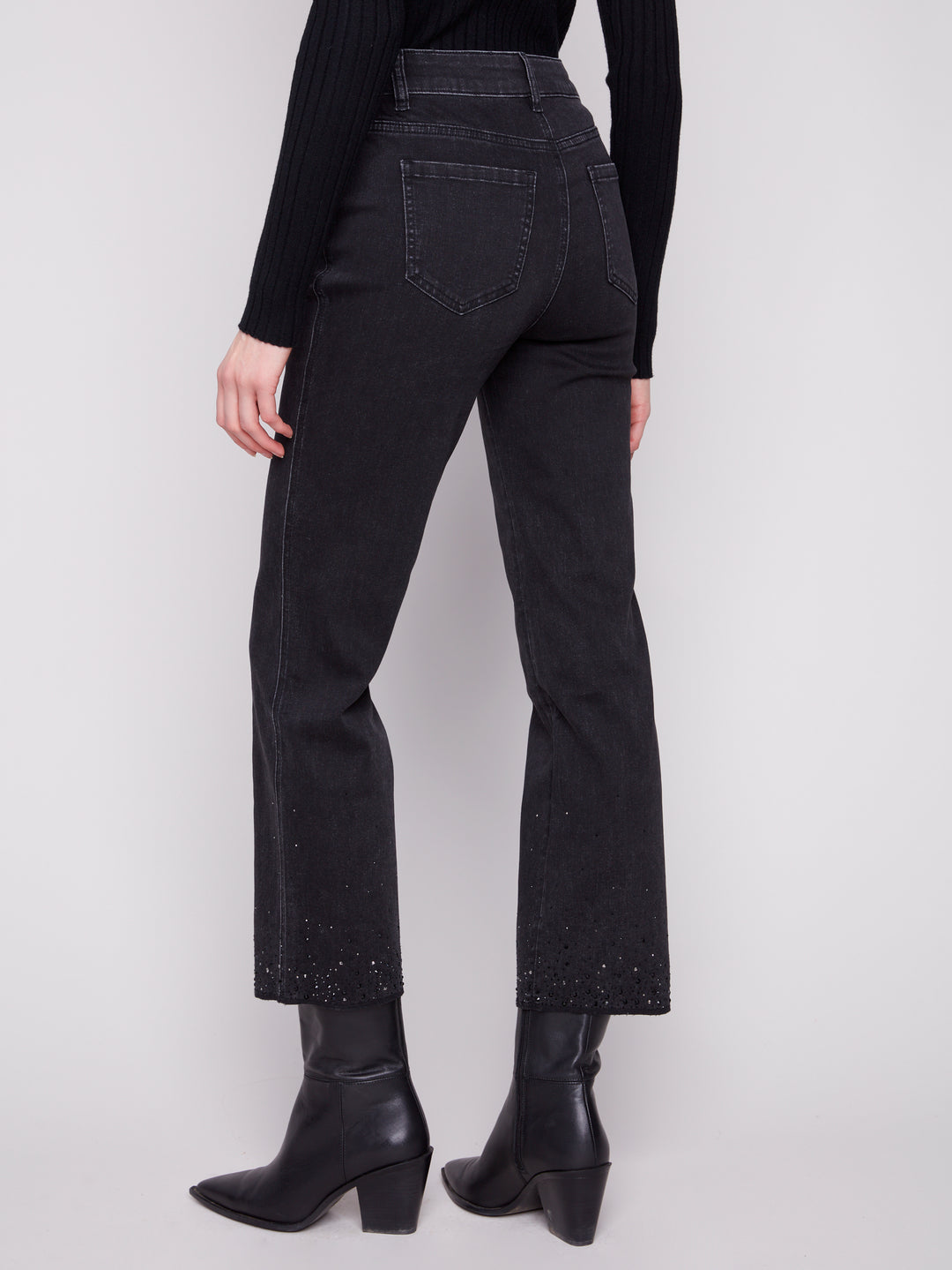 Charcoal Rhinestone Hem Straight Leg Pant