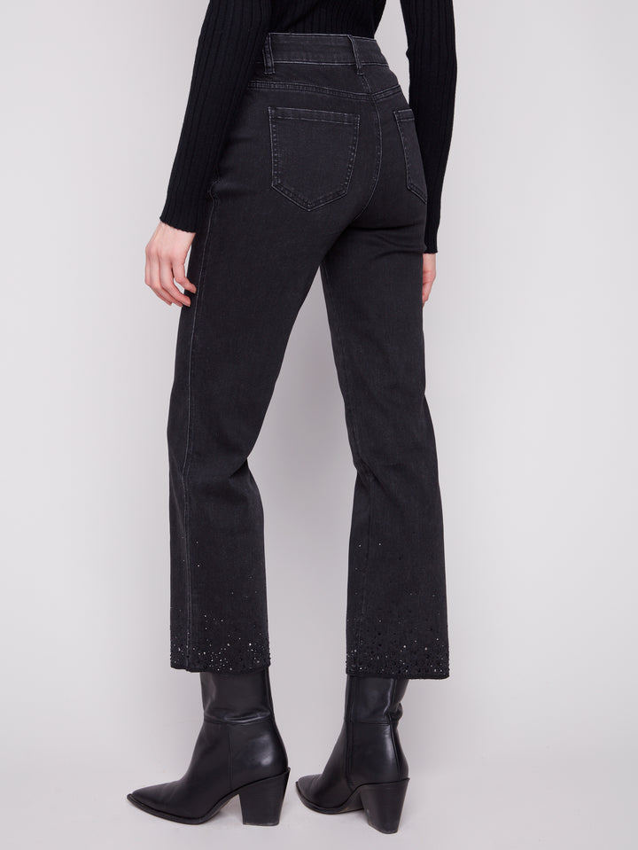 Charcoal Rhinestone Hem Straight Leg Pant