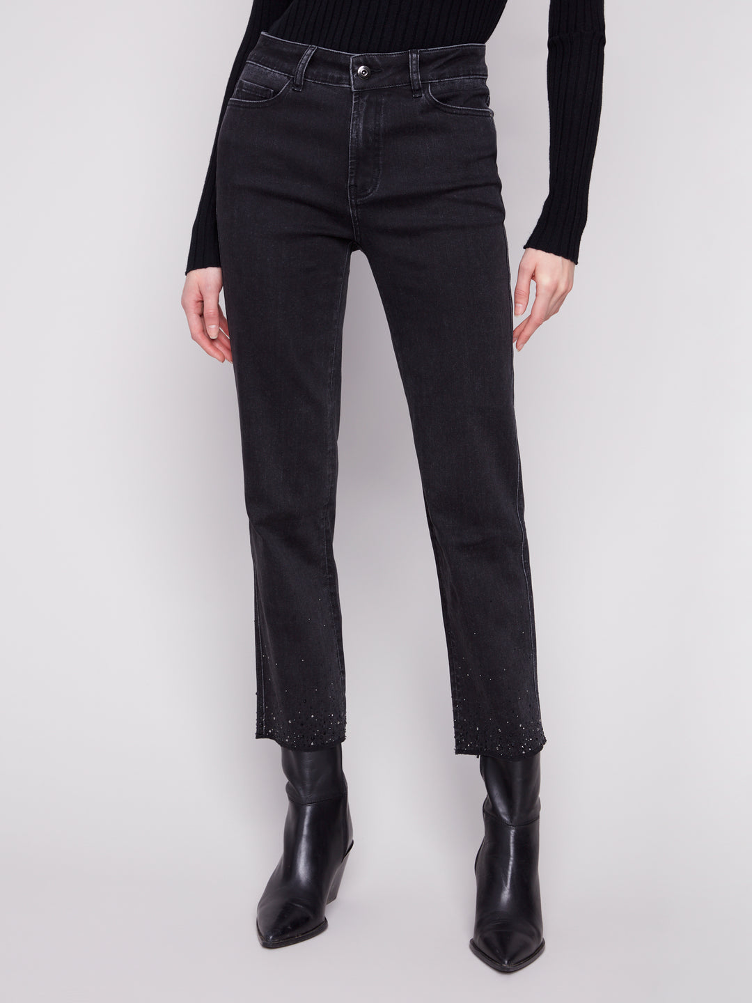 Charcoal Rhinestone Hem Straight Leg Pant