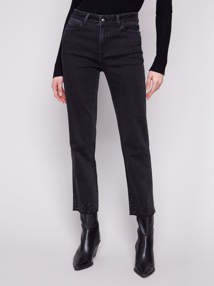 Charcoal Rhinestone Hem Straight Leg Pant