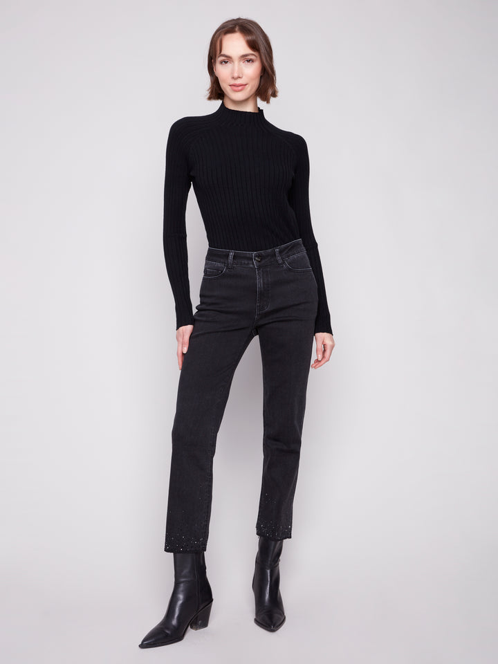 Charcoal Rhinestone Hem Straight Leg Pant