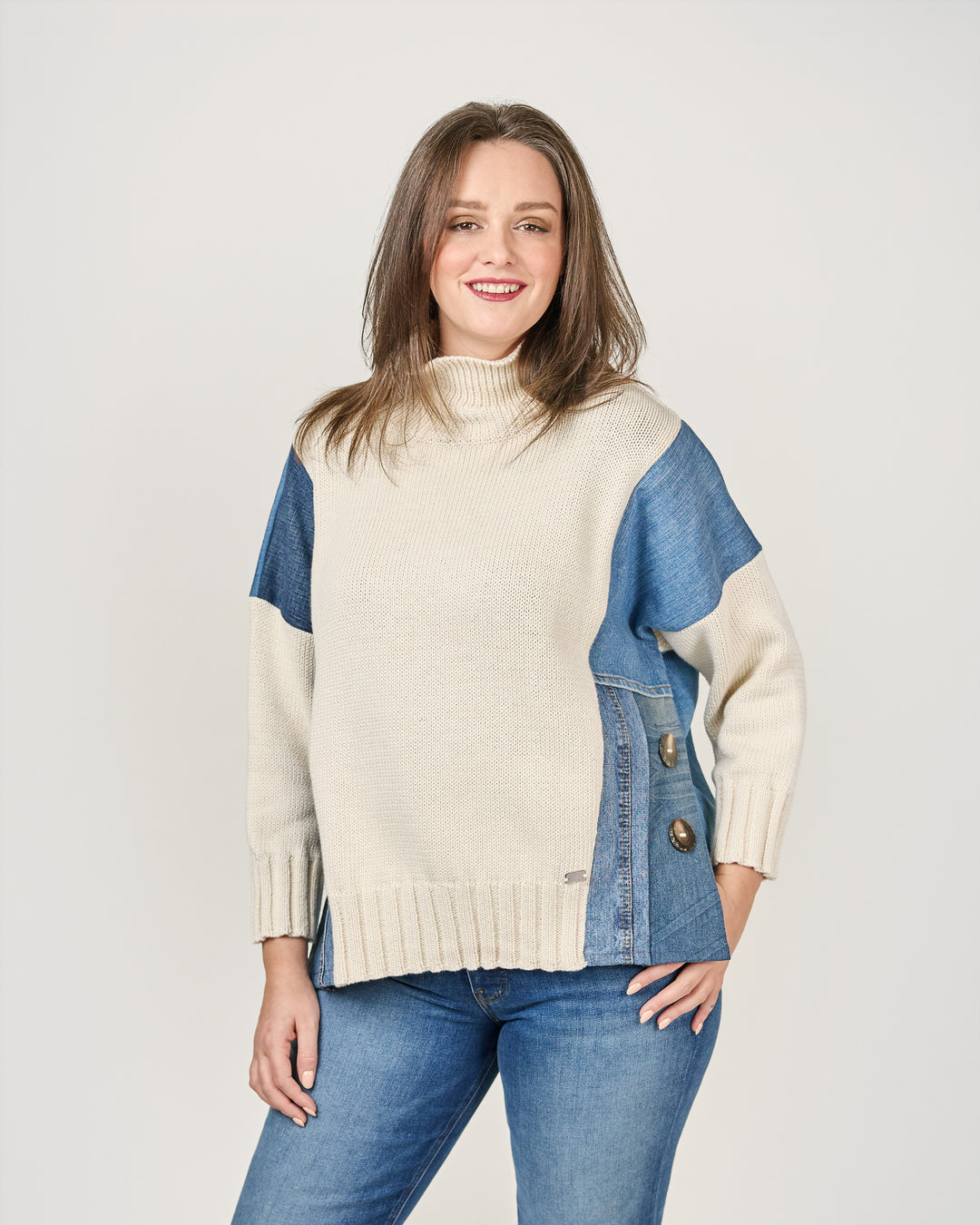 Charlie Cream Denim Detail Sweater