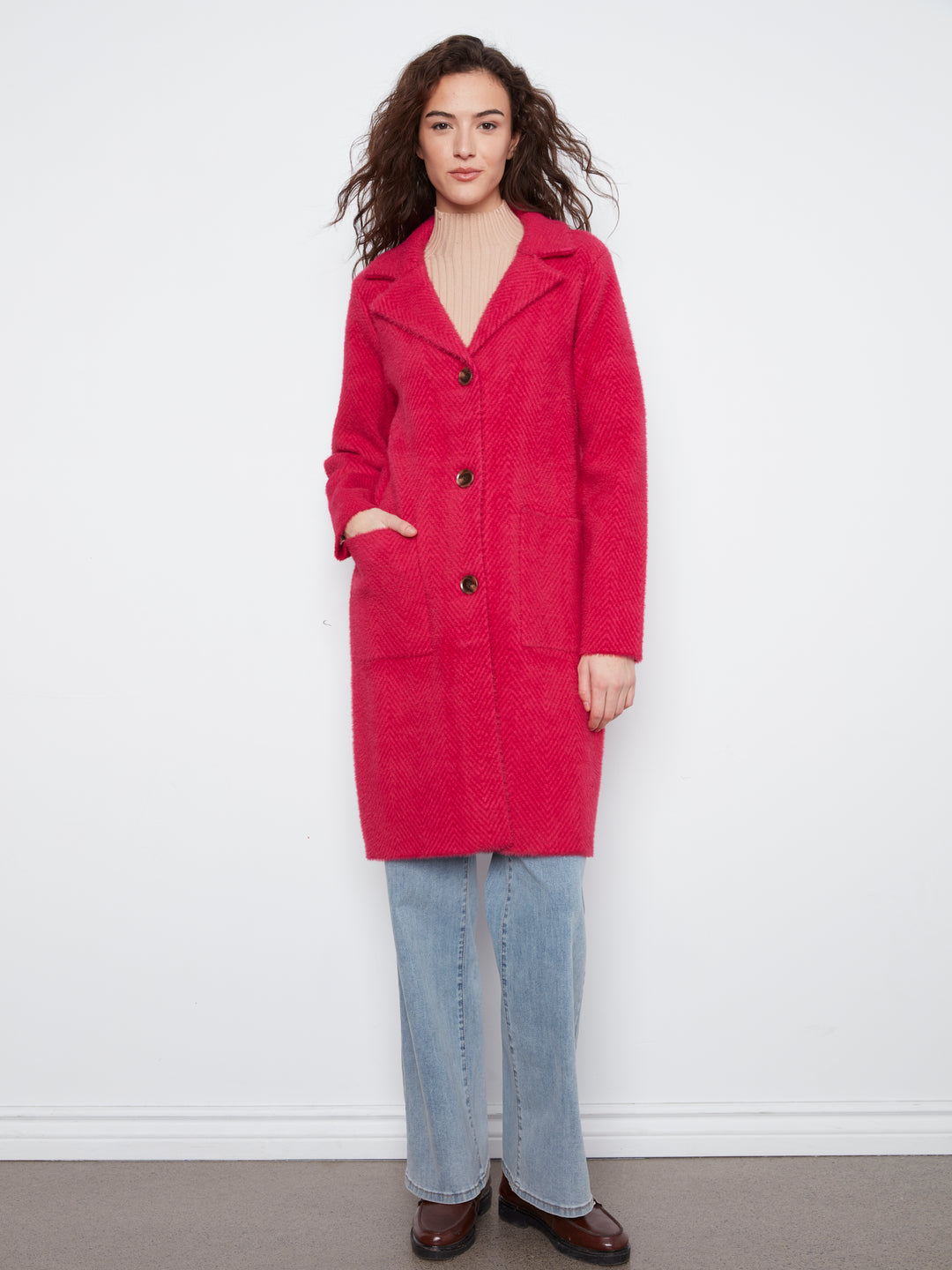 Cherry Chevron Eyelash Knit Coatigan
