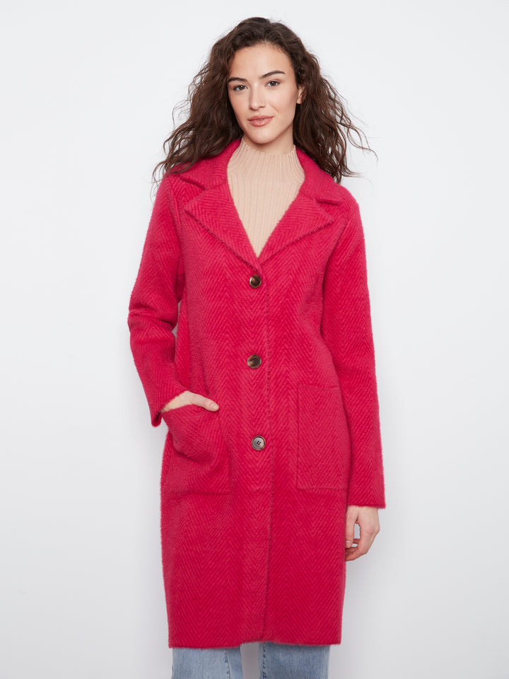 Cherry Chevron Eyelash Knit Coatigan