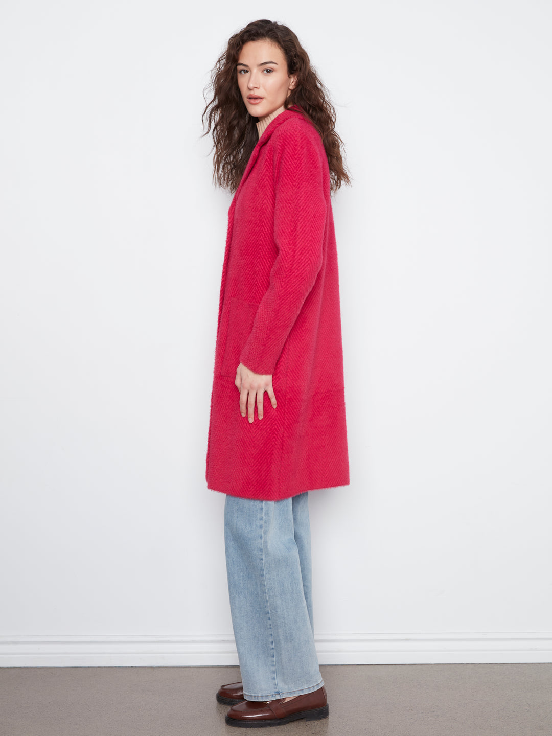Cherry Chevron Eyelash Knit Coatigan