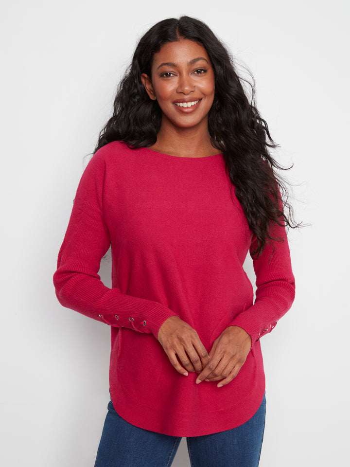 Cherry Lace-up Cuff Sweater