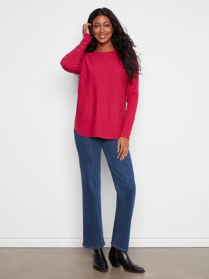 Cherry Lace-up Cuff Sweater