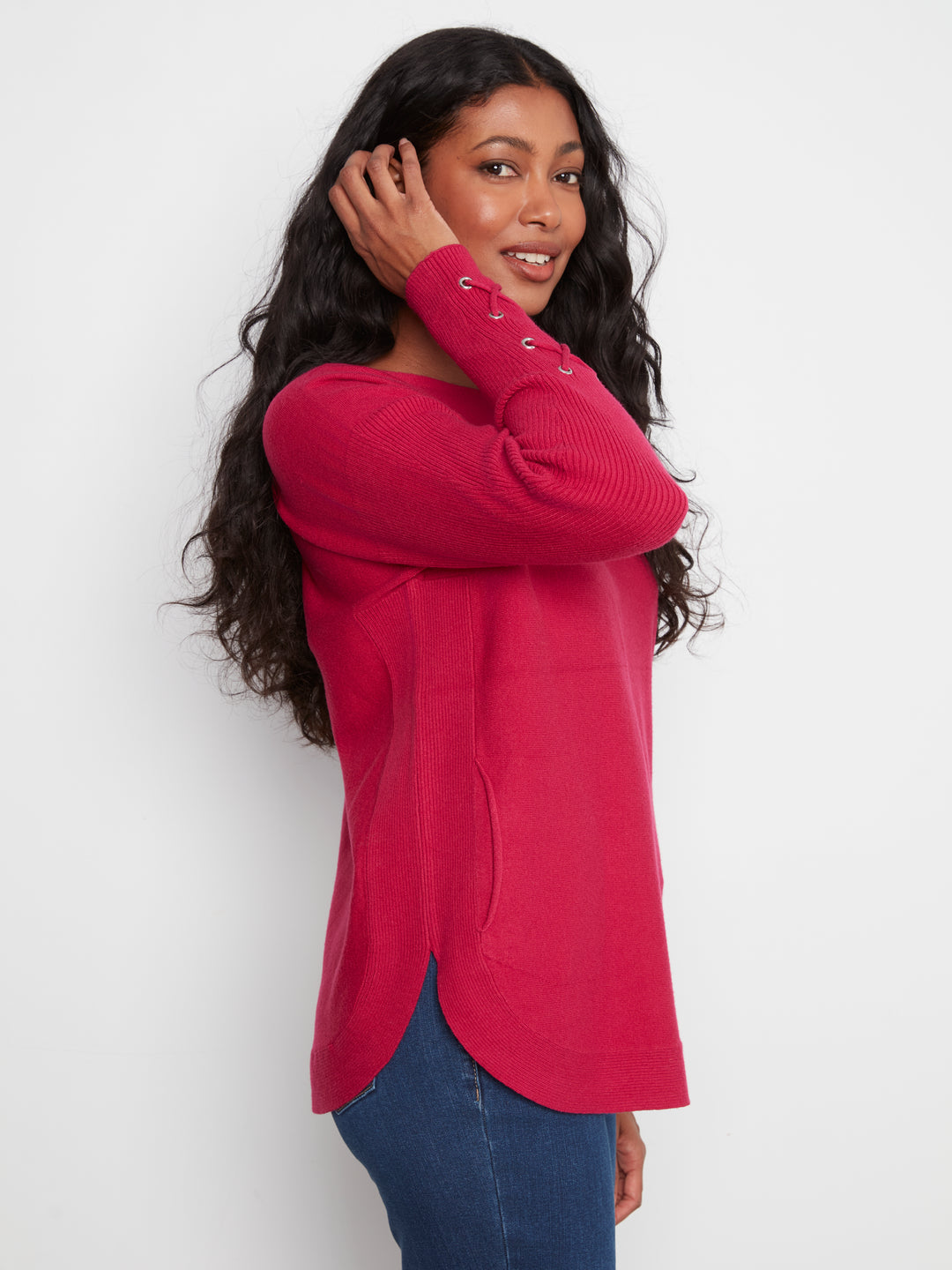 Cherry Lace-up Cuff Sweater
