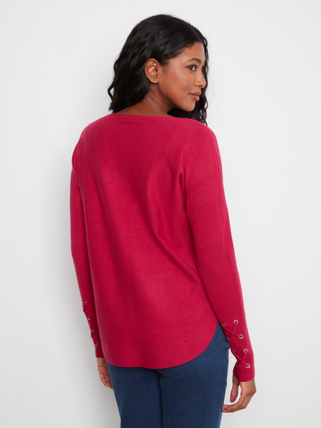 Cherry Lace-up Cuff Sweater